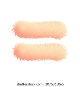 Mathematical symbol equals in fur childish style. Colorful cartoon fluffy gentle line. Feathery fun pink digit. Vector isolated illustration