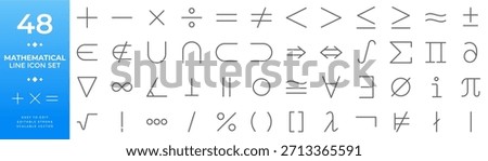 Mathematical symbol icon set featuring equations, operators, geometric shapes, formulas, and statistical notation for scientific visualizations and educational content creation