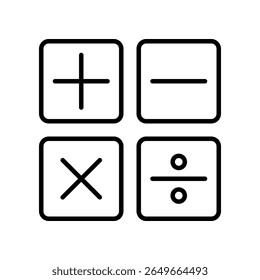 Ícones de Símbolos Matemáticos que Representam Adição, Subtração, Multiplicação e Divisão