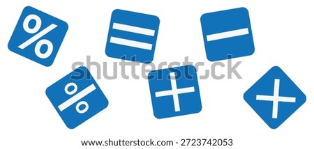 Mathematical symbol like Percent, multiply, Plus, minus, equal and divide. Vector illustration.