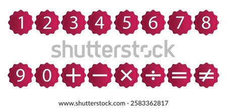 Mathematical symbols. All numbers and plus minus divide multiply equal sign icons set in circle. Plus and minus or add and subtract icons for apps and websites. Plus and minus sign set.