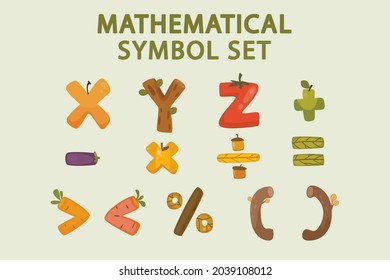 Mathematical symbols. Child comic numbers. Kids funny math characters. Preschool, school mathematics education. Cute numbers. Learning mathematical symbols cartoon elements set. Vector illustration