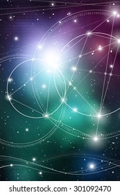 Mathematical symbols and digits in the space. The formula of nature. Greek letters. There is no beginning and no end of the Universe, and no beginning and no end of the Life and the Bliss.