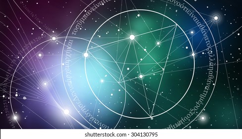 Mathematical symbols and digits in space. The formula of nature. Greek letters. There is no beginning and no end of the Universe, and no beginning and no end of the Life and the Bliss.