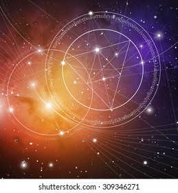 Mathematical symbols and digits in space. The formula of nature. Greek letters. There is no beginning and no end of the Universe, and no beginning and no end of the Life and the Bliss.