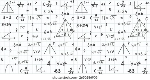 Símbolos e Fórmulas Matemáticos na Ilustração do Vetor de Plano de Fundo Marcado.