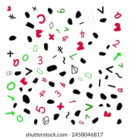 Mathematical symbols and fruits and vegetables