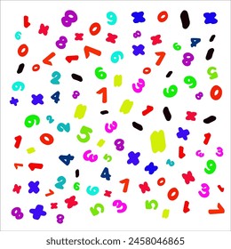 Mathematical symbols and fruits and vegetables