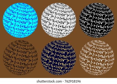 Mathematical symbols - globe logo - vector pattern 