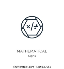 Mathematical symbols icon. Thin linear mathematical symbols outline icon isolated on white background from signs collection. Line vector sign, symbol for web and mobile