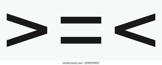 Mathematical symbols for less than, greater than, and equal to are used to represent inequalities.