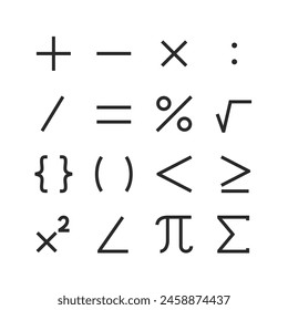 Mathematische Symbole, Symbolsatz für lineare Stile. In: Arithmetic and algebraic notation. Berechnungen und Gleichungen. Bearbeitbare Strichbreite.