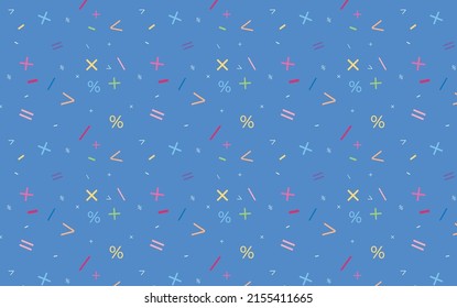 Mathematical Symbols Pattern, Vector Pattern, Math Icons with Blue Background