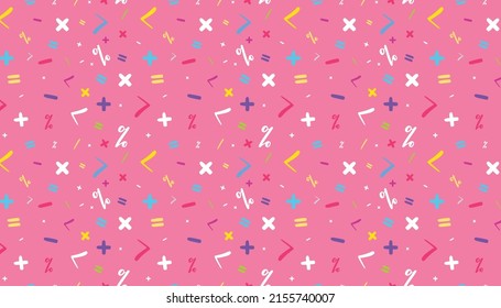 Mathematical Symbols Pattern, Vector Pattern, Math Icons, Kids Pink Background