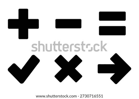 Mathematical symbols plus minus equals check cross arrow