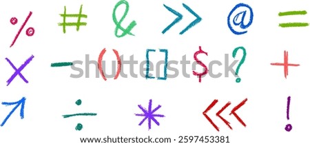 Mathematical Symbols and Punctuation Crayon Chalk Drawing Vector Set