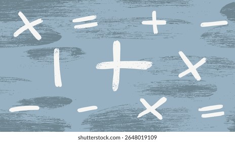 Símbolos matemáticos se espalham pela ilustração de plano de fundo azul claro texturizado