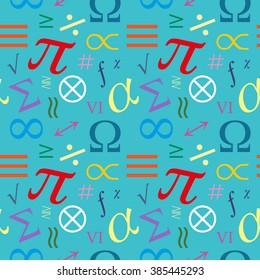 Mathematical symbols. Seamless vector pattern. Poster, cover of the textbook or notebook