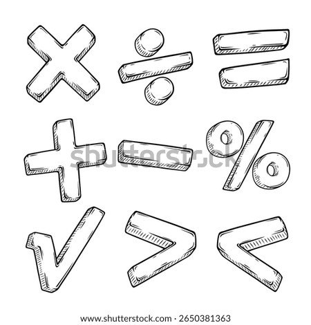 mathematical symbols set collection vector line art drawing illustration