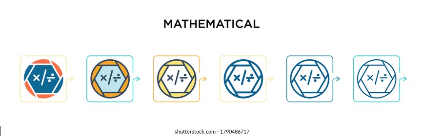 Mathematical symbols vector icon in 6 different modern styles. Black, two colored mathematical symbols icons designed in filled, outline, line and stroke style. Vector illustration can be used for 