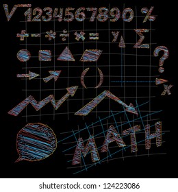 Mathematical symbols. Vector illustration. Isolated on black background. No transparency.