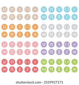 Mathematical symbols vector illustration on white background. Set-theoretic union, set-theoretic, intersection, infinity symbol, capital-sigma notation.