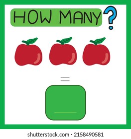 Mathematical task. Counting educational children game. Count how many apples.Number three 3.

