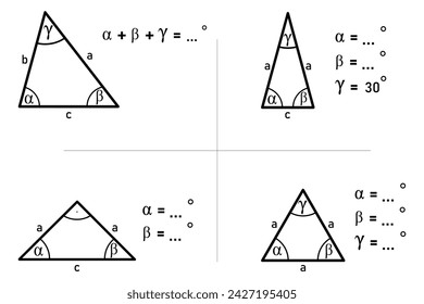 Mathematical tasks for practicing the properties of interior angles in a triangle - completing the corresponding angle sizes