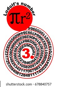Mathematical theme with Ludolfs number. Decimal numbers in a spiral. Mathematical formula for calculating circle area, vector EPS 10