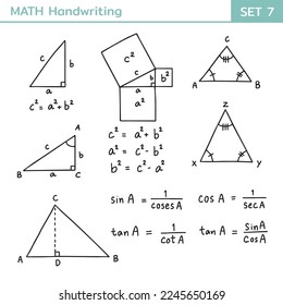 Mathematical theory and mathematical equations handwriting set 7