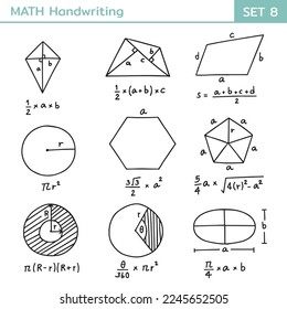 Mathematical theory and mathematical equations handwriting set 8