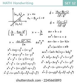 Mathematical theory and mathematical equations handwriting set 12