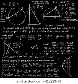 Mathematical trigonometry algebra formulas on chalkboard vector background
