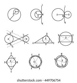 Mathematical vector with geometrical figures and plots. Vector illustration. Geometric drawing set. Set 3