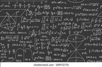 Mathematical vector seamless background with formulas and calculations