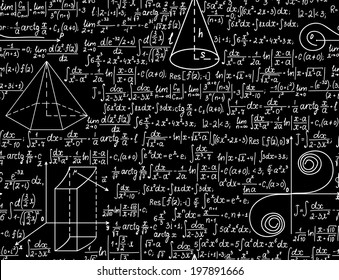 Mathematical vector seamless pattern with figures and calculations. You can use any color of background