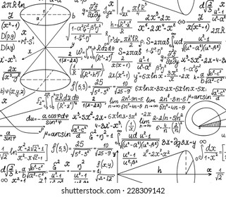 Mathematical vector seamless pattern with figures and calculations. You can use any color of background