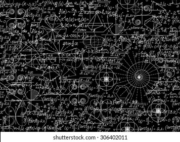 Mathematical vector seamless pattern with mathematical figures and equations. You can use any color of background