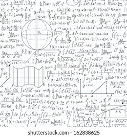 Mathematical vector seamless pattern with formulas, plots and equations. You can use any color of background