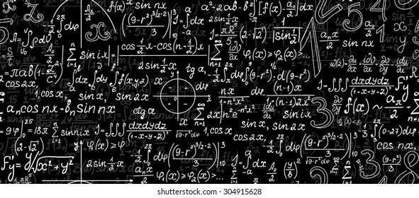 Mathematical vector seamless pattern with geometrical figures, plots, formulas and calculations