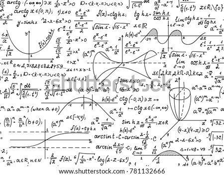 Mathematical vector seamless pattern with geometrical figures and formulas, 