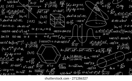 Mathematical vector seamless pattern with plots, formulas and geometrical figures. Endless math texture. You can use any color of background