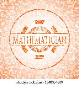 Mathematician abstract emblem, orange mosaic background