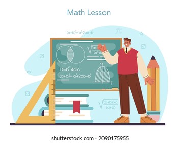 Mathematikerkonzept. Mathematiker verwenden wissenschaftliche Formeln und Diagramme, um zu recherchieren und neue Berechnungen zu formulieren. Mathematik-Analyse und Vermutung-Computing. Vektorgrafik