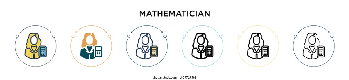 Mathematician Icon In Filled, Thin Line, Outline And Stroke Style. Vector Illustration Of Two Colored And Black Mathematician Vector Icons Designs Can Be Used For Mobile, Ui, Web