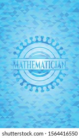 Mathematician light blue emblem with triangle mosaic background