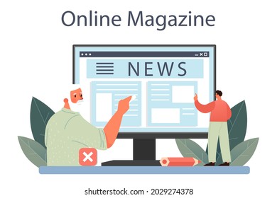 Mathematician online service or platform. Mathematician use scientific pattern to formulate new calculation. Online magazine. Vector illustration.