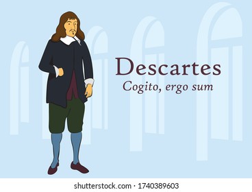 Mathematician and philosopher Descartes as a cartoon character. Science, math, philosophy, education.