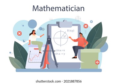 Mathematiker. Mathematiker suchen und verwenden wissenschaftliche Muster und Forschung, um neue Berechnungen zu formulieren. Mathematik-Analyse und Vermutung-Computing. Vektorgrafik.