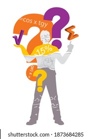 
Mathematician, Teacher, Question Mark.
Illustration Of Stylized Male Silhouette With Mathematical Symbols And Question Marks. Vector Available.